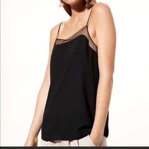 Black Spaghetti strap tank with sheer detail
